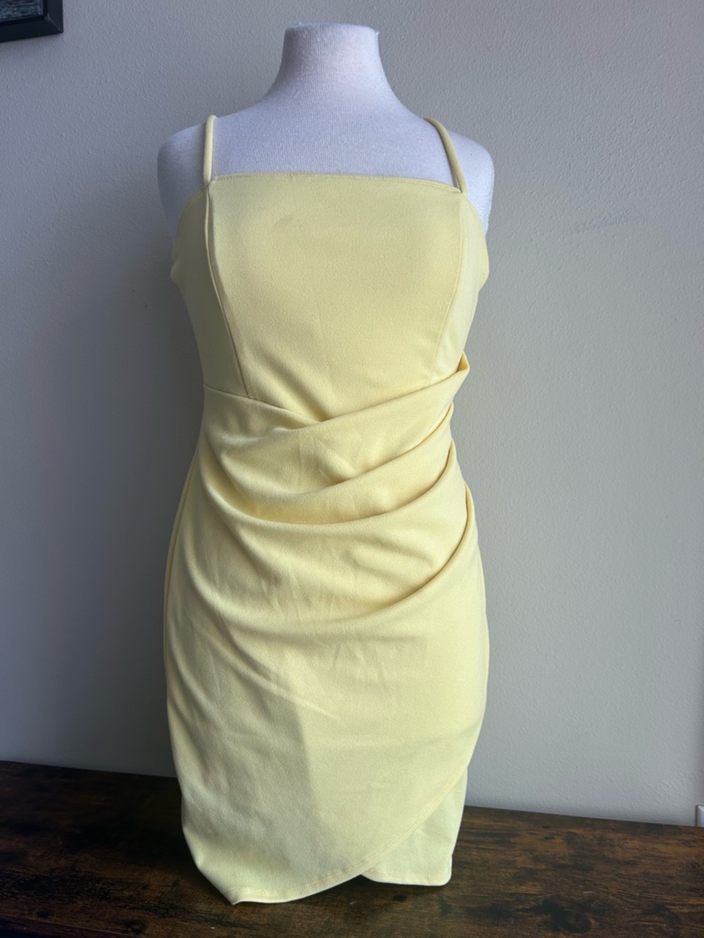 Windsor Pale Yellow Draped Bodycon Mini Dress